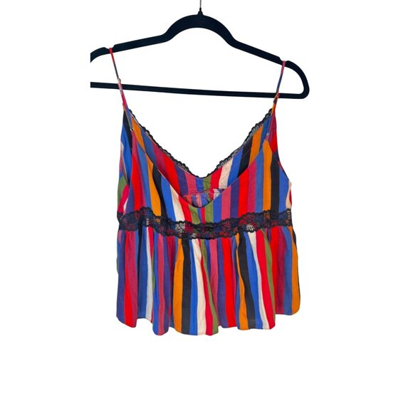ZARA TRF Multicolor Striped Sleeveless Camisole With Black Lace Detail - Picture 2 of 15